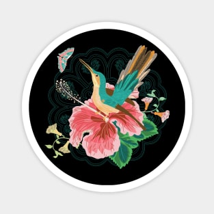 Hummingbird Hibiscus Butterfly with Lace Background Magnet